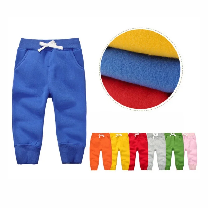 Children Pants 12M-5T Polar Fleece Cotton Solid Color Autumn Winter Straight Colorful Full Pants Girls Boys Children's Clothes
