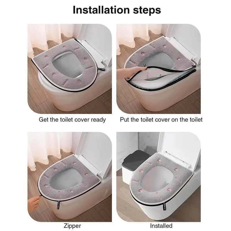 Winter Bathroom Toilet Seat Cover Soft Warmer Washable Mat Cover Pad Cushion Seat Handle 1Pcs