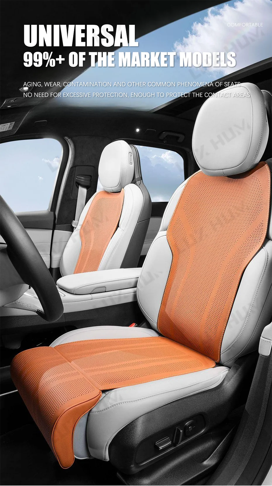 Autositzbezug mit Beinverlängerung, Stützkissen, Beinstütze, atmungsaktives Autositzkissen mit LED-Rest, universell für Limousine, SUV, LKW – Detail 6