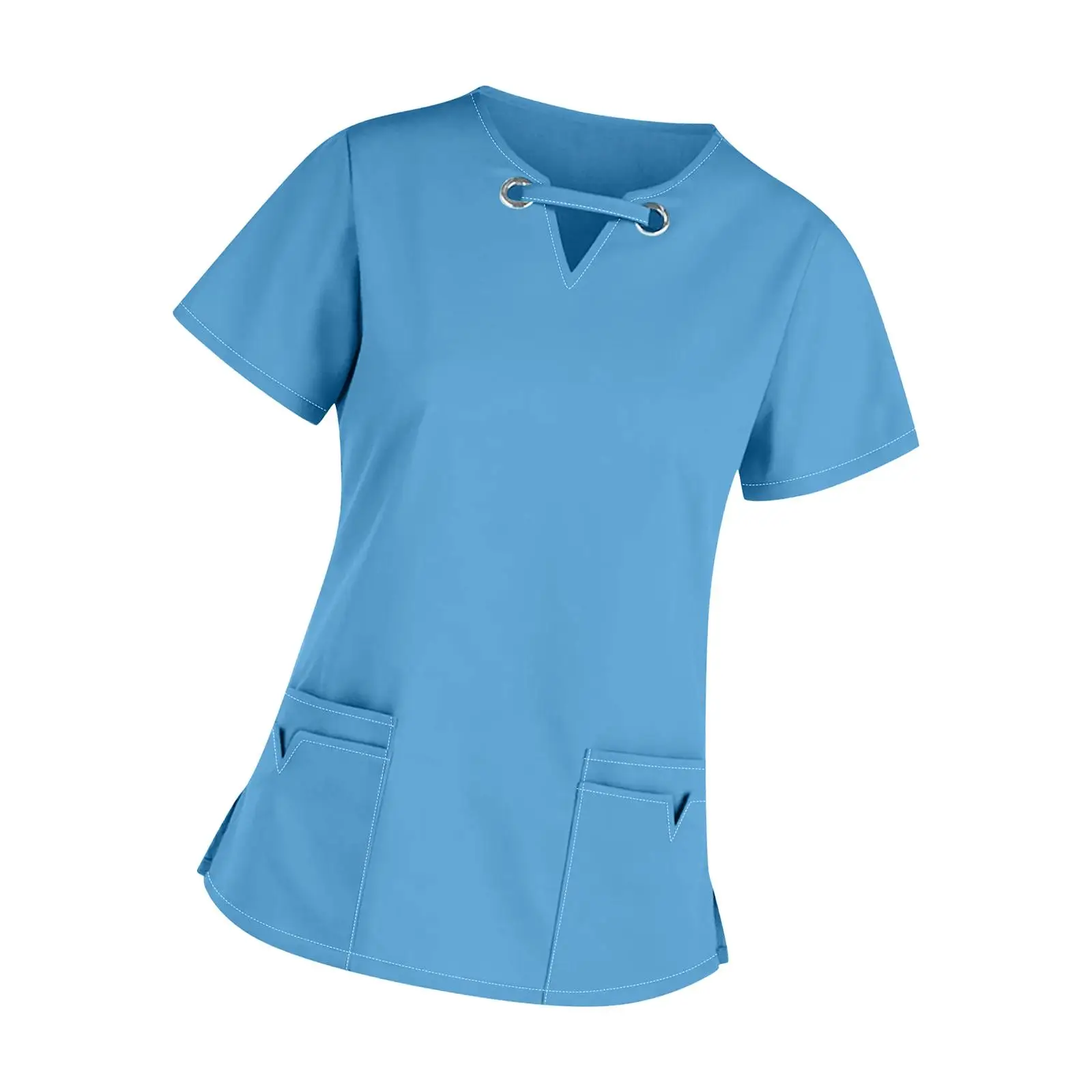 Womens V Neck Scrub Top Female Scrub Top with Multi Pockets Durable Work Clothing Nurse Uniform Scrub Top for Beauty Center