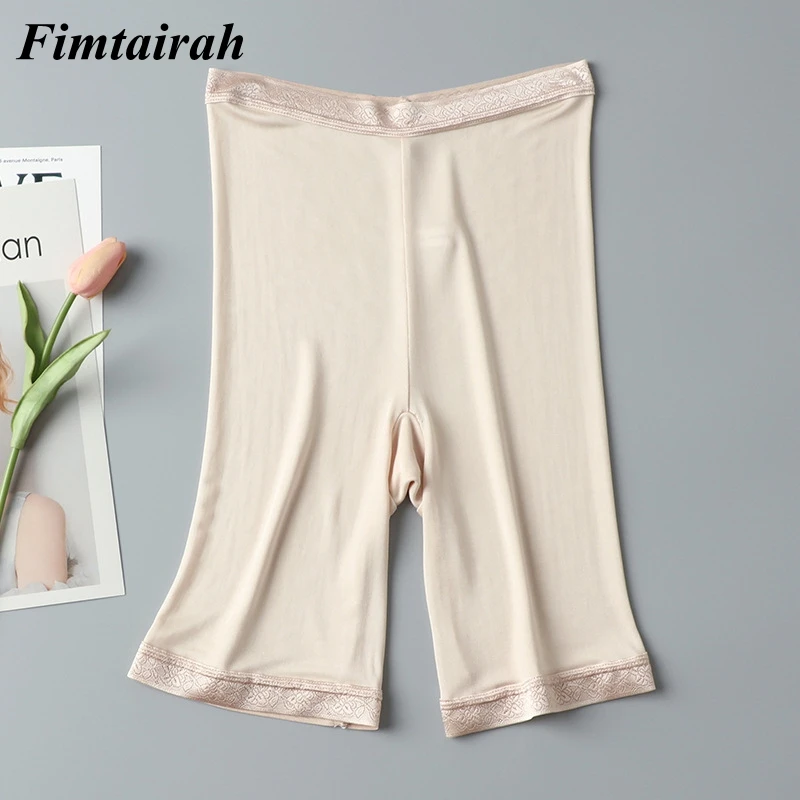 Fimtairah NaturalMulberry silk four-point pants leggings plus briefs-free silk safety pants panties Lace culottes