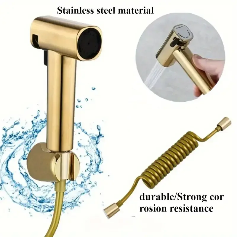 Premium toilet spray gun with gold finish, wall mounted, equipped with handheld bathtub sprayer and 2m hose dual spray