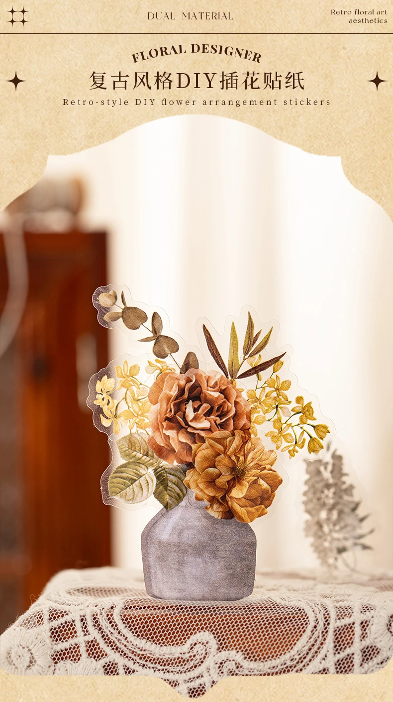 JIANQI 20-Blatt-Aufkleber mit Blumen und Vasen, kreative Collage, DIY, Scrapbook-Material, Ästhetik, Schreibwarenaufkleber – Detail 4