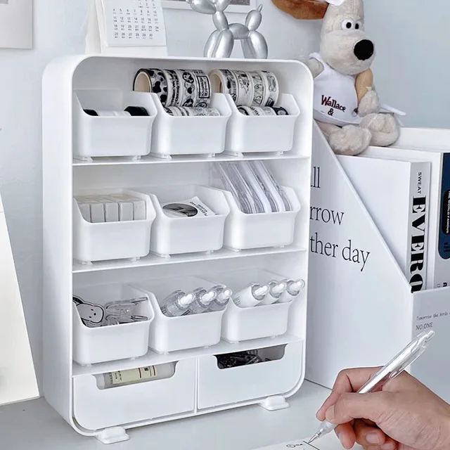 다용도 풀아웃 보관함 - 데스크탑 정리함 및 문구 화장품 정리함
