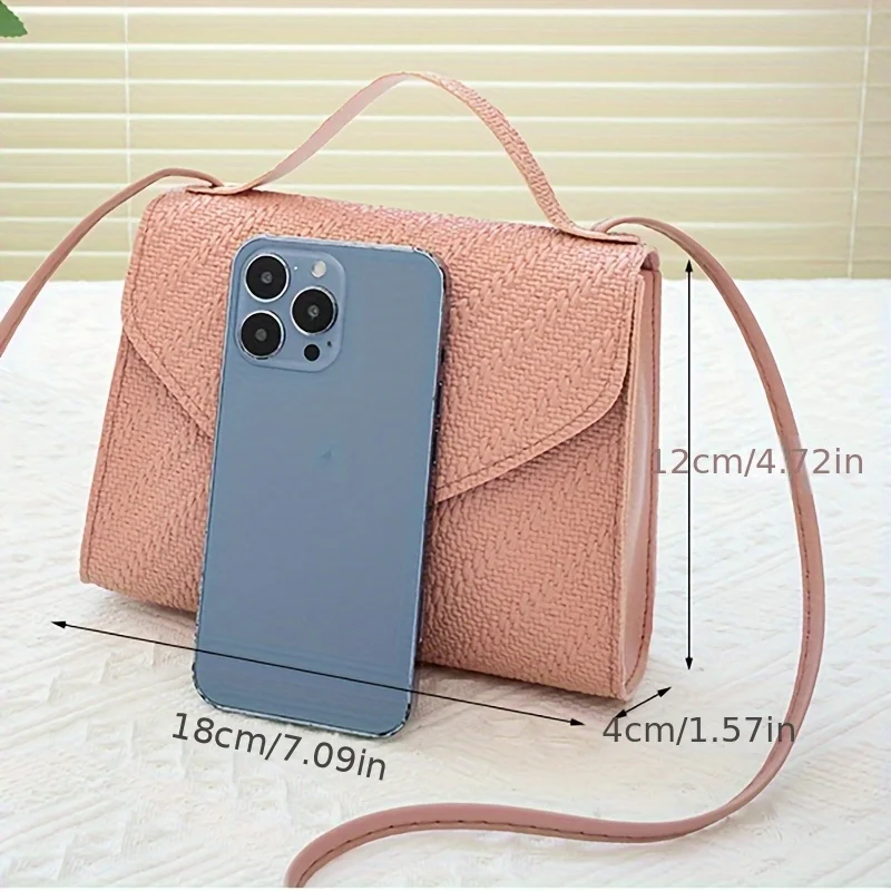 Borsa a tracolla da donna casual con perline, tracolla regolabile, borsa piccola quadrata a spalla singola con perle, stile fresco e dolce._voghion.com