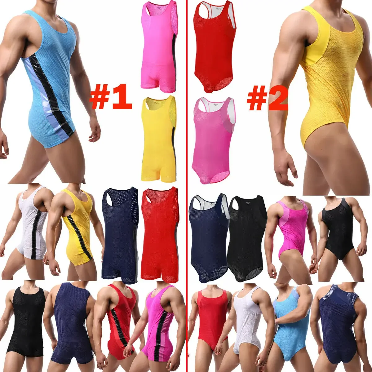 Mens Undershirts Sports Gym Fitness One-Piece Jumpsuits Wrestling Singlet Mesh Bodysuits Breathable Homme Boxer Shorts Underwear