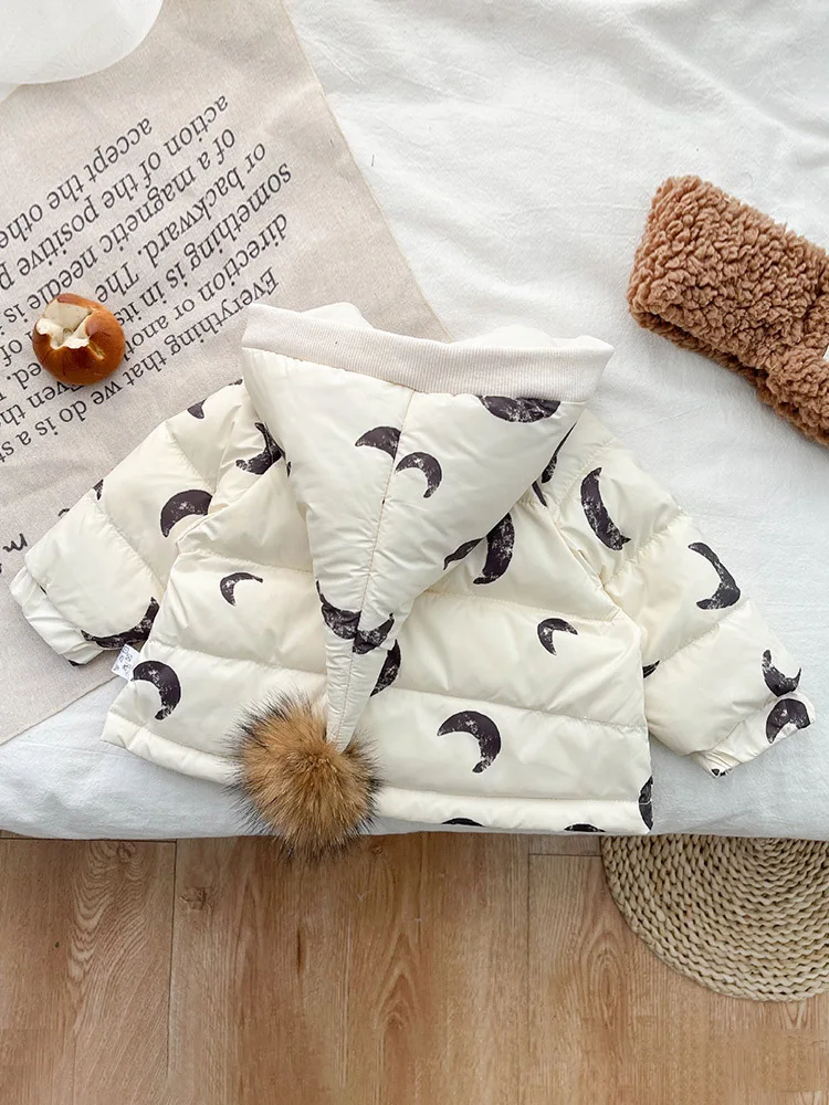 Winter Fairy Hat Infant Down Jacket 0-3 Years Baby Boys Girls Fashion Cardigan Print Quilted Clothes Warm Christmas Kids Clothes