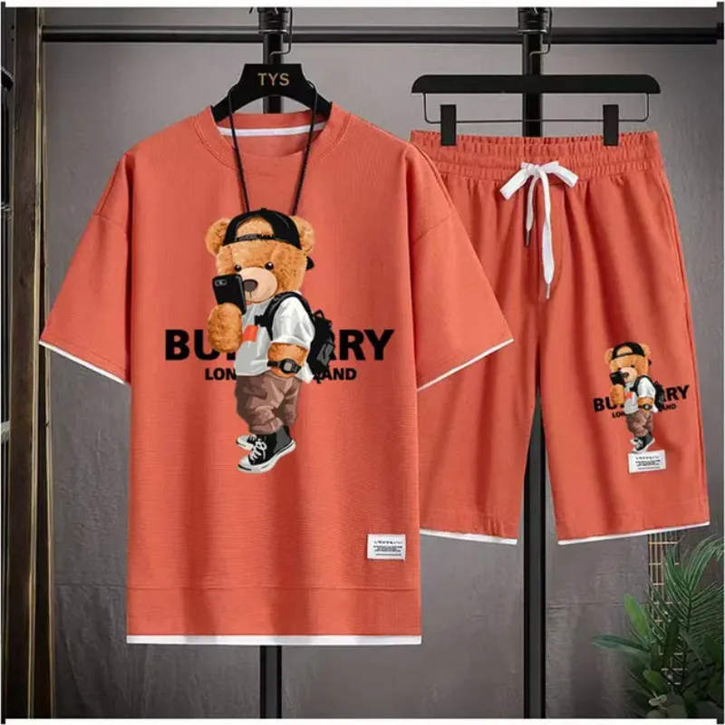 Hip Hop Summer Streetwear cat Graphic Luxury Short Sets Men Designer Clothes Oversized Unisex Tshirt Shorts Brand Outfit beach