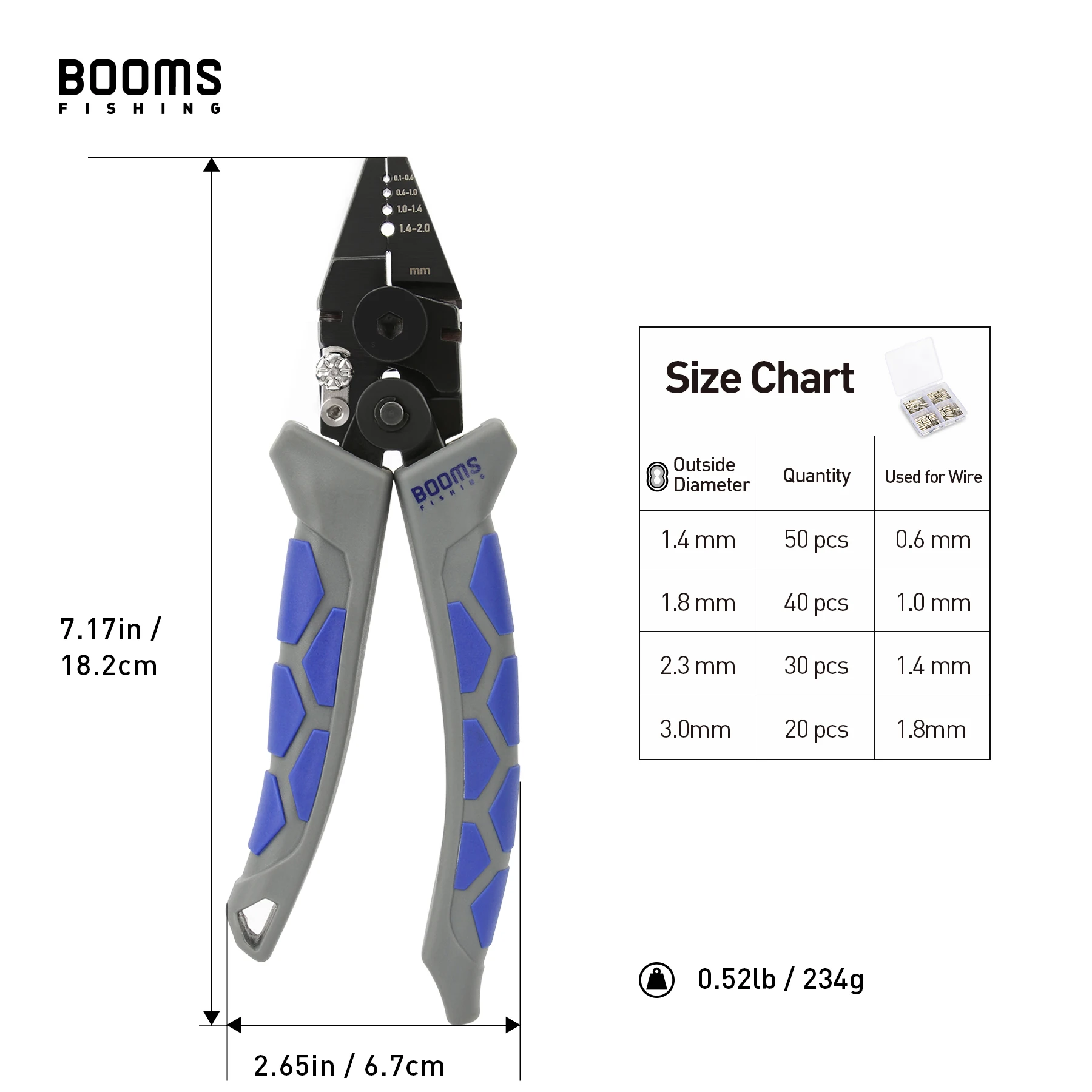 Booms Fishing Crimping Pliers and 1.4mm-3.0mm 140pcs Aluminium