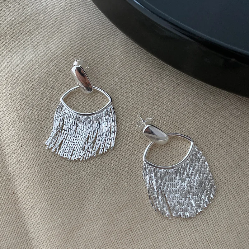 INS Tassel Earrings S925 Sterling Silver High-end Feeling, Niche and Versatile, Exaggerated 18K Gold-plated Earrings for Women
