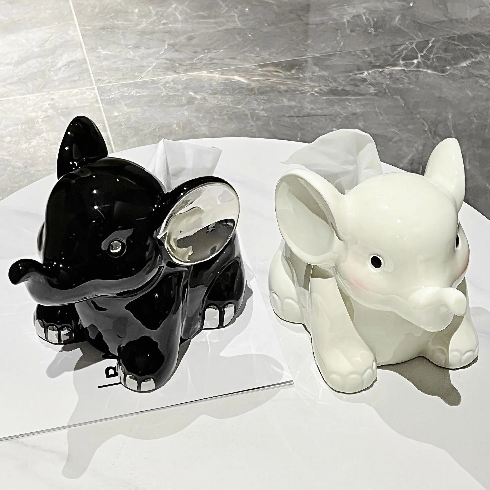 Creative Ceramic Cute Elephant Shaped Tissue Box Light Luxury Napkin Box Home Living Room Bedroom Hotel Tea Table Decoration 1Pc