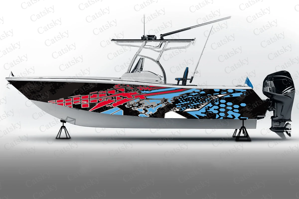 

Colorful vector graphic abstraction Boat Sticker Packaging Fish Boat Vinyl Waterproof Custom Marine Boat Decal boat wrap vinyl