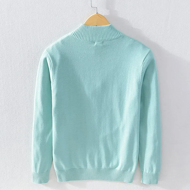 100% Cotton Men's Clothing Sweater Autumn Winter Turtleneck  Half Zipper Pullovers Knitted Korean Popular Spring jumper Clothes 3