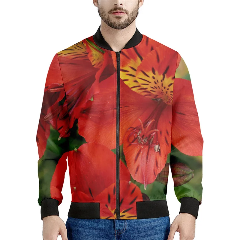 thumbnail image 1 of Chaqueta con cremallera con estampado de flores de narciso y lirio para hombre, sudadera informal de manga larga con estampado 3D de plantas, abrigo de calle, chaquetas holgadas, 1 of 5