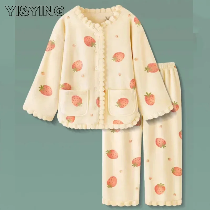 

[YI&YING] Internet Famous Hot Selling Flannel Pajama Women's Warm Pants Set, Winter New Warm Coral Velvet Thick Home Suit C985