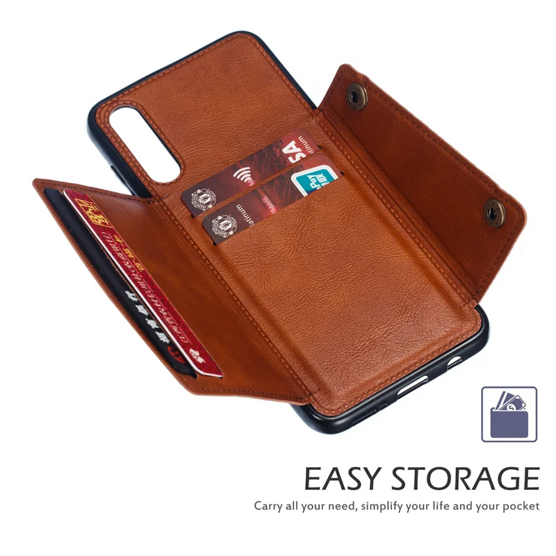 Premium PU Leather Wallet Shockproof Case with Magnetic Car Holder and Stand Feature