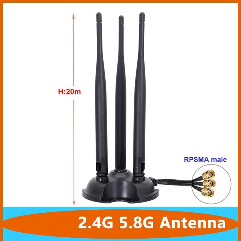 3*3 2.4G 5.8G Dual Band Extension Cable with Magnetic Base 12DB RPSMA Antenna for WIFI Router Networking Wireless Network Card