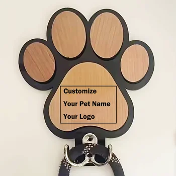 Nome personalizzato Logo Ganci con stampa zampa in legno Decorazione da parete personalizzata per negozio di animali Guinzaglio per cani Appendiabiti creativo per l'organizzazione domestica