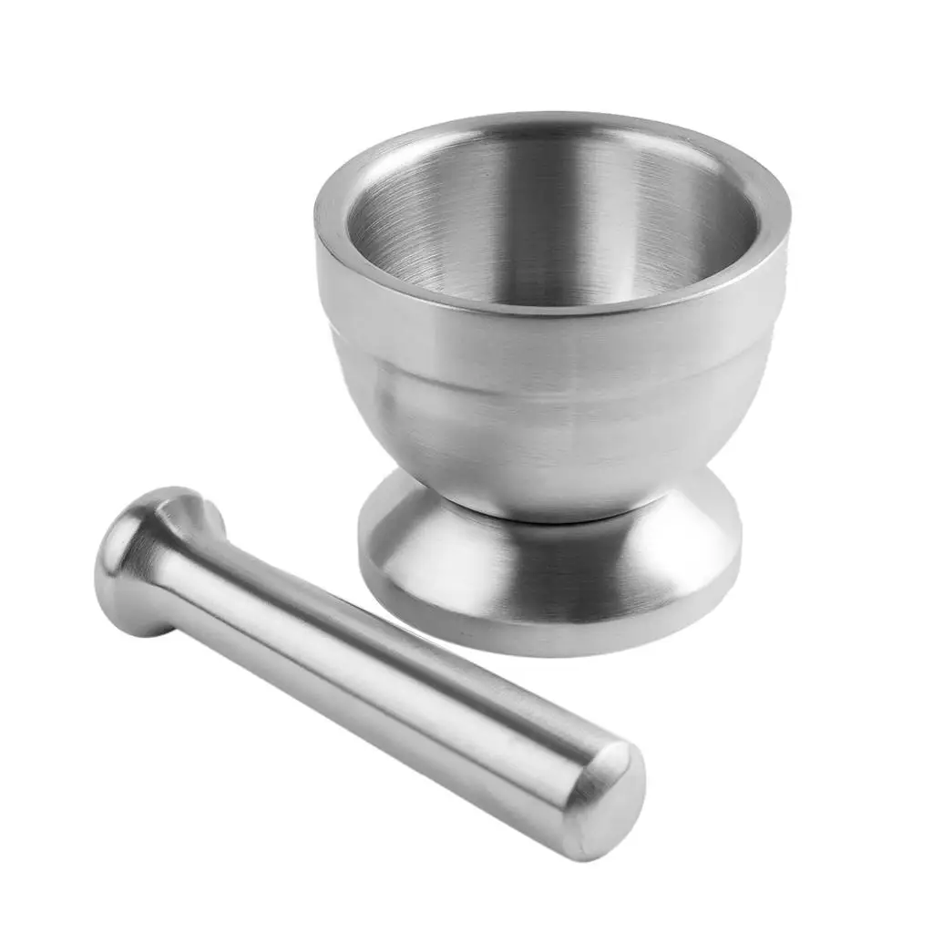 Mortar Pestle Set Stainless Steel Garlic Spice Tool Herb Medicine Grind Bowl