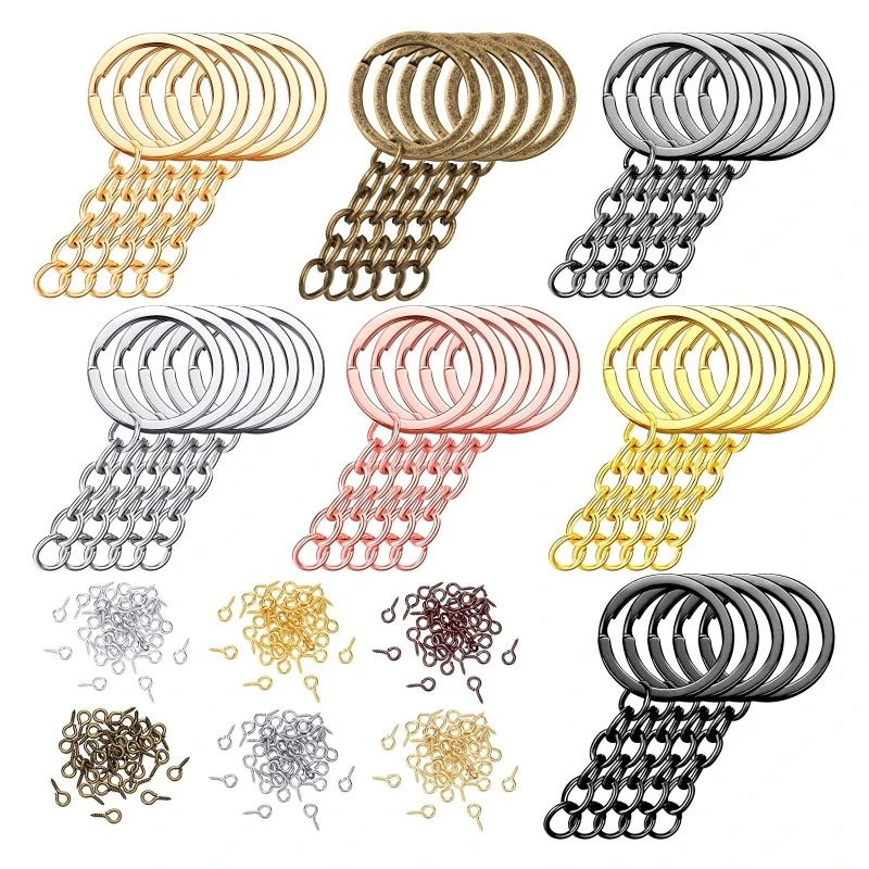 250Pcs Keychain Rings for Crafts Include Key Rings with Chain Jump Rings Screw Eye Pins for DIY Keychain Making Crafts