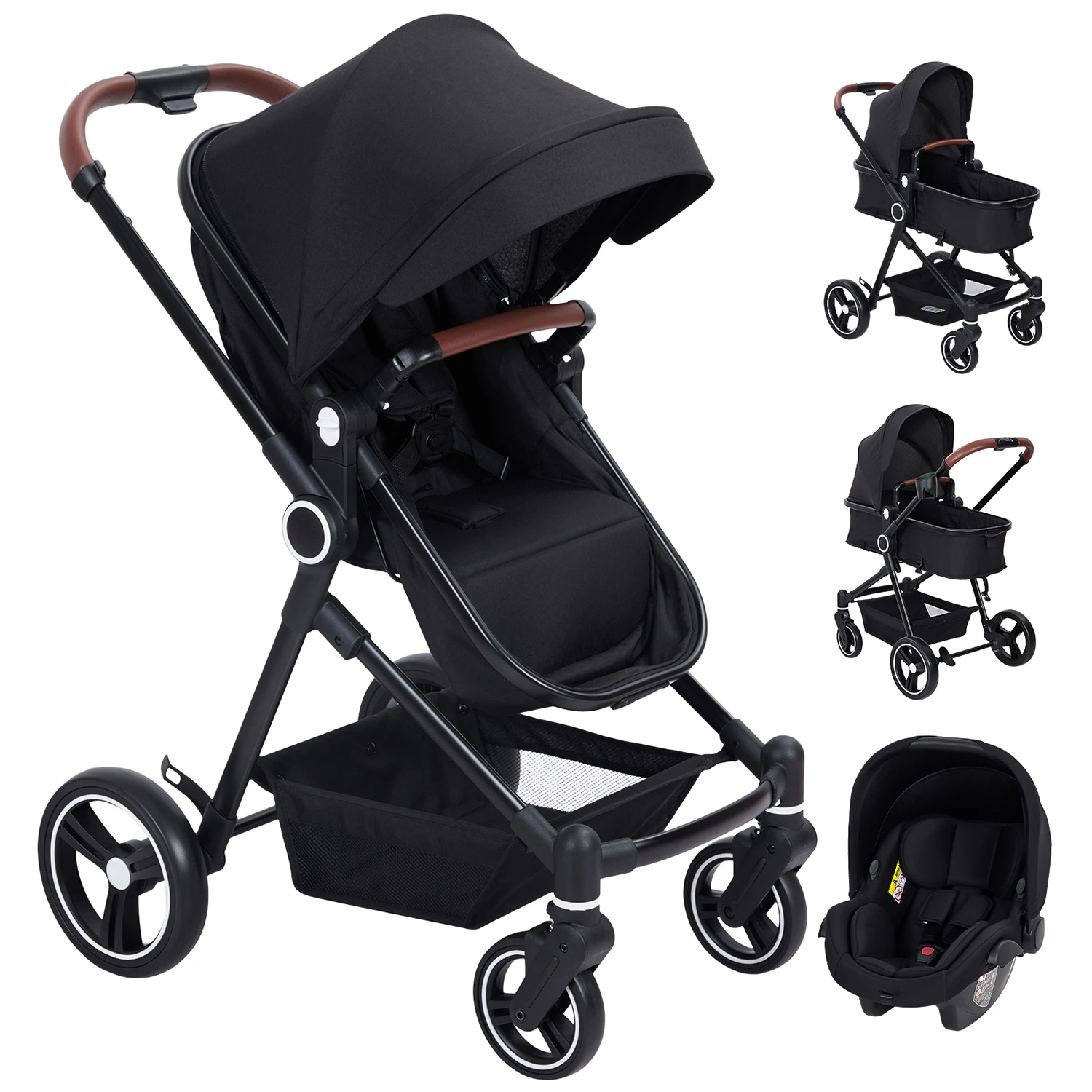 3-in-1 Baby Stroller, Multifunctional Baby Stroller Black, Convertible Baby Stroller for Newborns & Toddlers