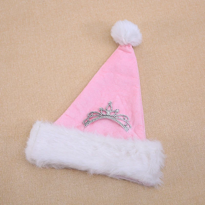 Lovely Christmas Decorations New Holiday Clothes Dress Up Adult Pink Crown Christmas Plush Hat Kid Santa