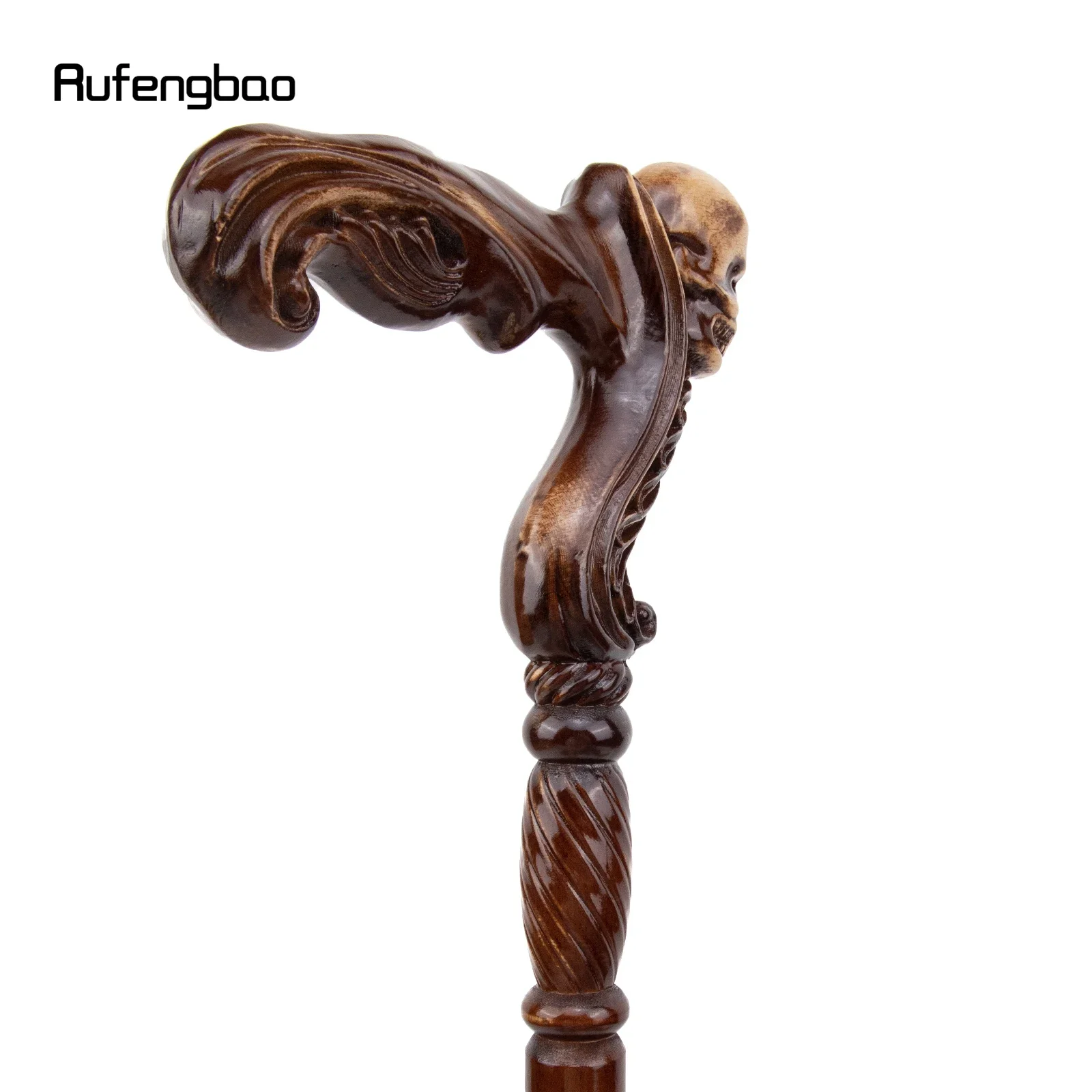 Skull Brown Wooden Fashion Walking Stick Decorative Vampire Cospaly Party Wood Walking Cane Halloween Mace Wand Crosier 93cm