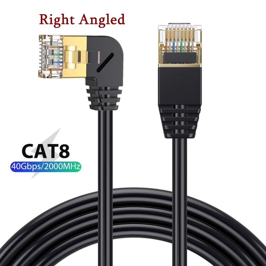 초슬림 Cat8 이더넷 케이블 SFTP 40Gbps Cat 8 RJ45 네트워크 랜 90도 업다운 각도 인터넷 RJ 45 이더넷 케이블 0.25m-3m