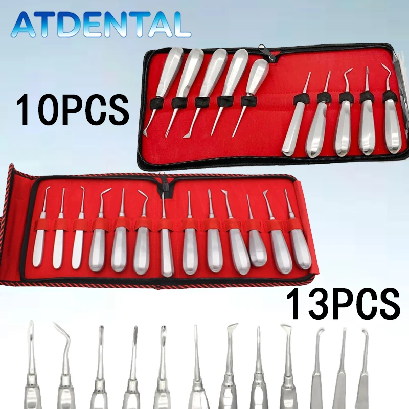 Dental Extraktion Kit 10/13Pcs Edelstahl Gebogene Wurzel Zange Zange Hexagon Griff Dental Aufzug Chirurgische Instrumente Set