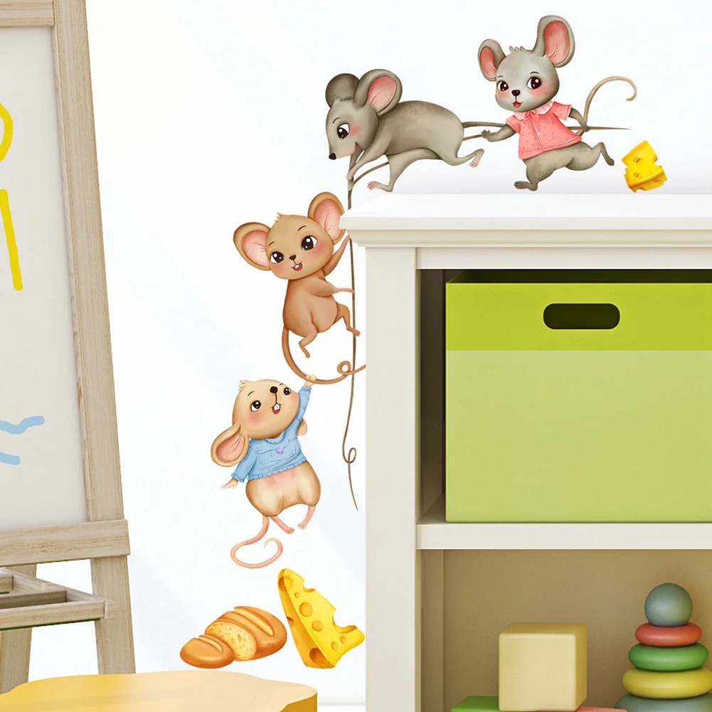 Cute Mouse Carries Food Wall Stickers Bedroom Kids Baby Room Decoration Mural Kitchen Home Decor Cartoon Self-adhesive Wallpaper wall stickers luminous wall stickers vinyl decal stickers