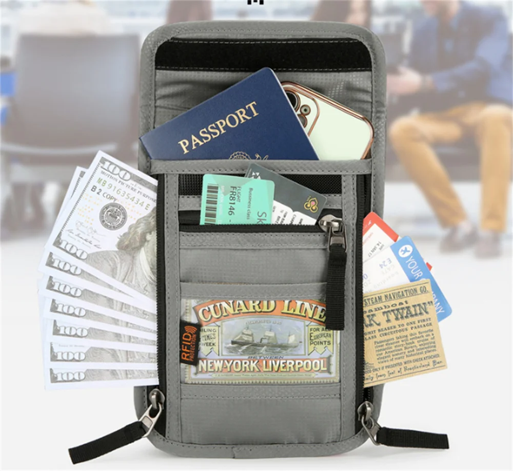 Reisepass-Haltertasche mit RFID-Blockierung – Halstasche für Männer und Frauen zum sicheren Aufbewahren von Dokumenten – Detail 2