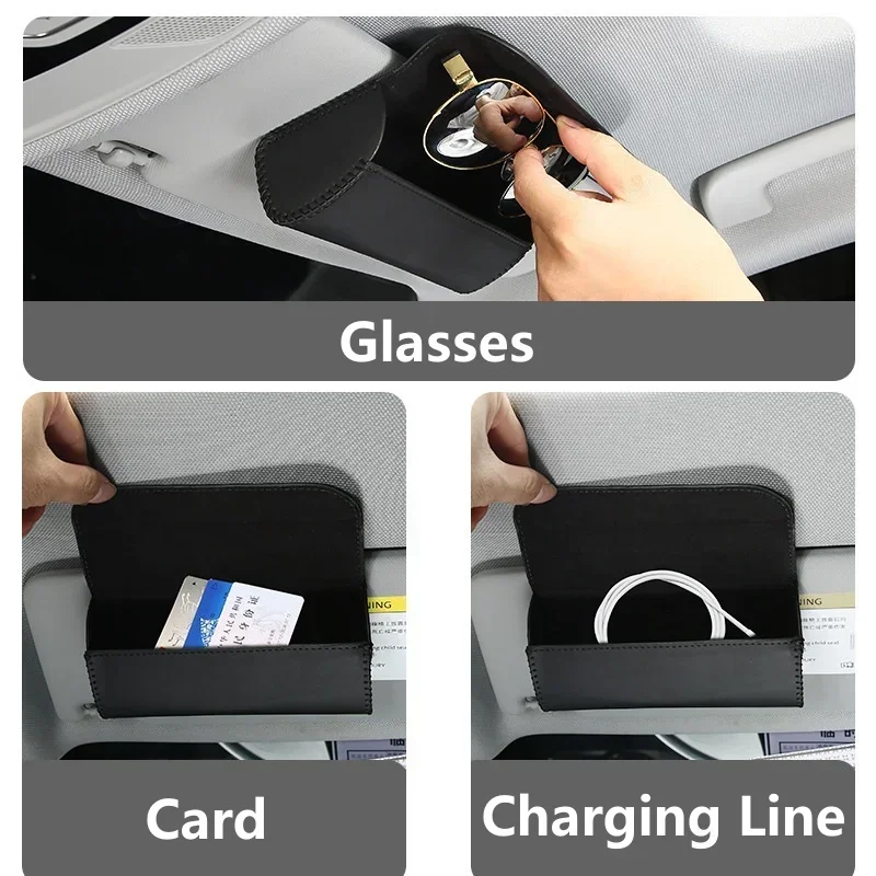 Premium Leather Sun Visor Glasses Holder & Organizer