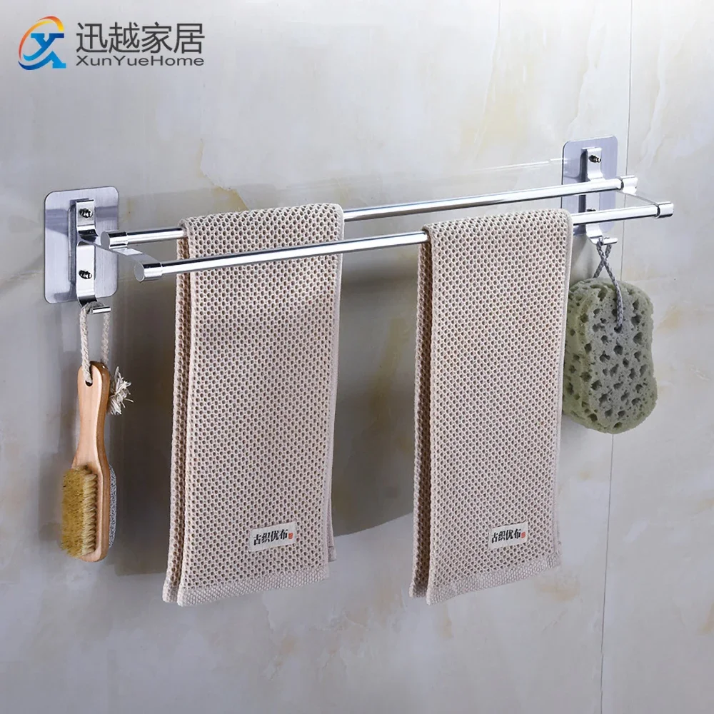 Towel Hanger Bars 40-60CM 2 Pole Punch-Free Shower Clothes Hanging Wall Rack Silver Aluminum Holder Hook Bathroom Accessories towel holder towel rack bathroom facilities