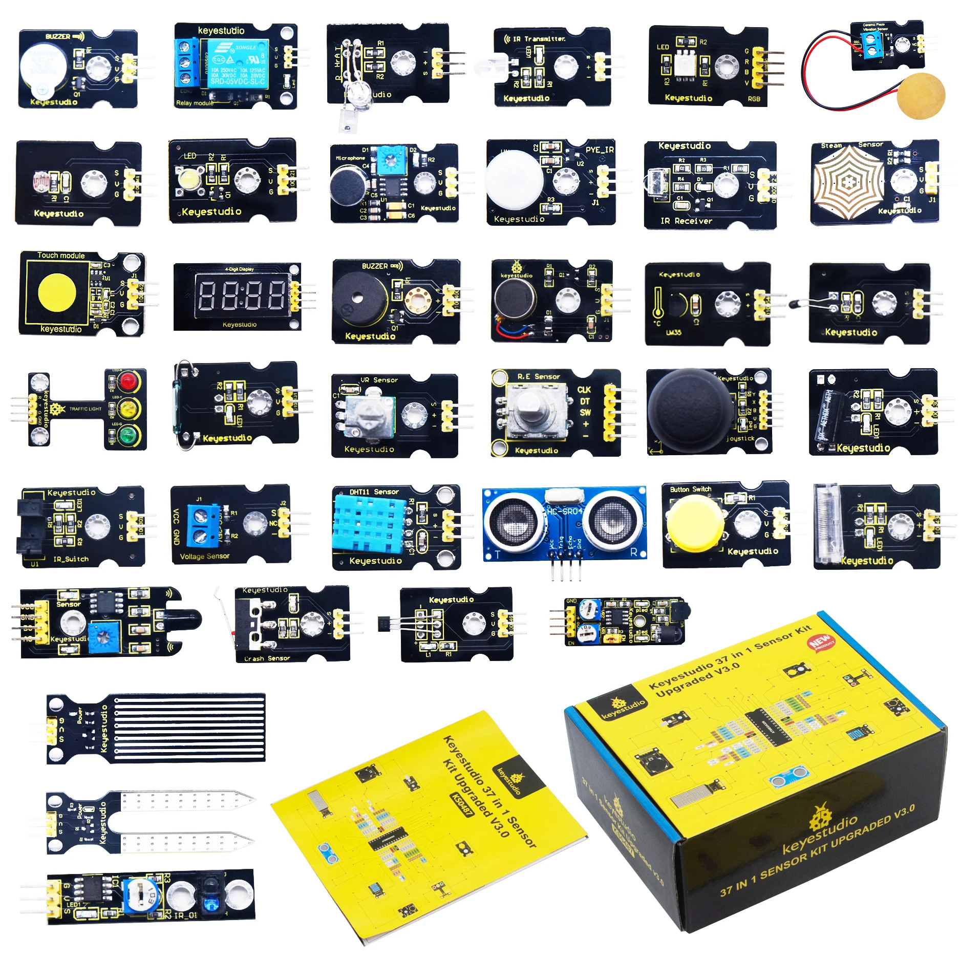 Keyestudio 37 in 1 Sensor Starter Kit Upgrade V3.0 for Arduino Starter Sensor Kit STEM Kids Programing+CE Compliant