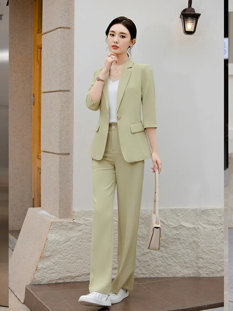 Office Pant Suits for Women Three Quarter Streetwear Casual Two Piece Set 2024 New Spring Summer Single Button Solid Pant Suits - Image 6