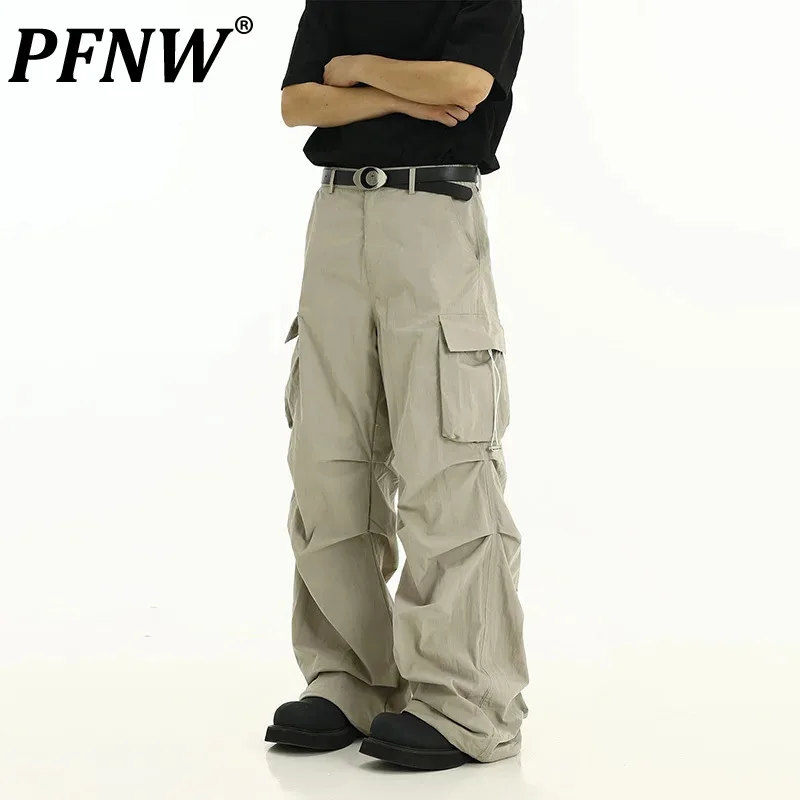 

PFNW American High Street Tactical Functional Overalls Men's Pleated Handsome Straight Loose Tide Pockets Chic Fashion 12Z5104