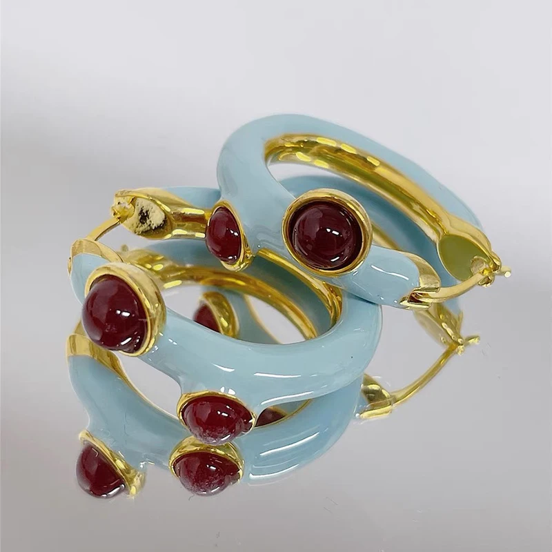 Enamel Metal Round Circle Hoop Earrings for Women Geometric Heart Piercing Huggie Hoops New Fashion Jewelry Gifts