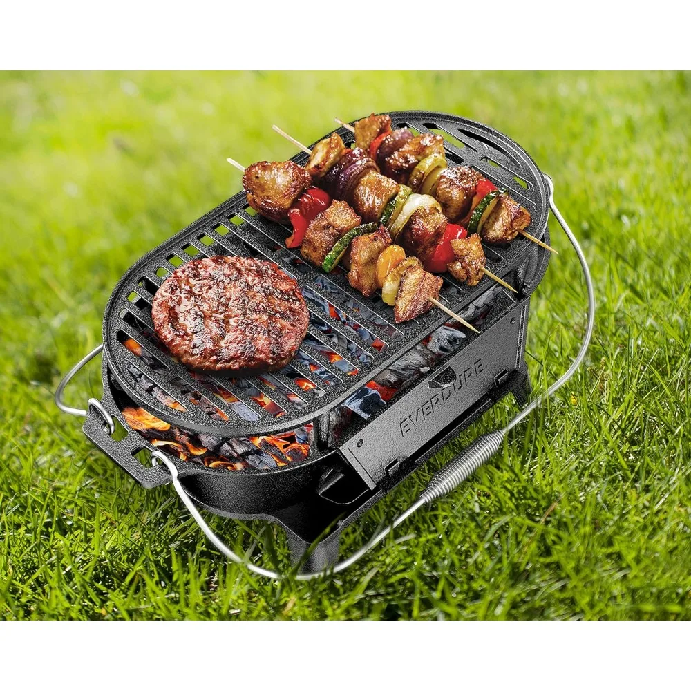 

Round Cast Iron Grill & Cover – Outdoor, 2-In-1 Portable,Tabletop Griddle Cast Iron,Durable,Small Charcoal Grill,Camping Stove