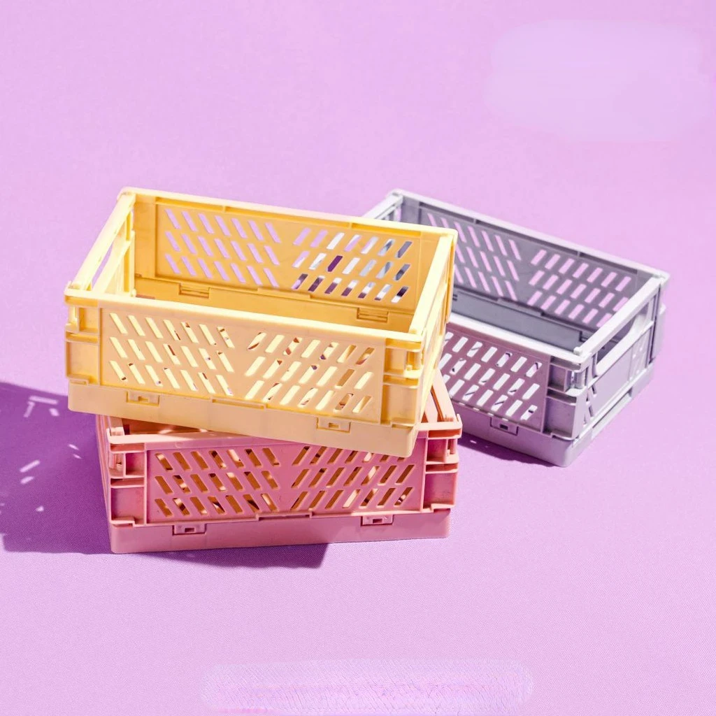 Plastic Foldable Storage Crate Folding Box Basket Stackable Cute Makeup Jewellery Toys Boxes for Storage Box Organizer Portable 2