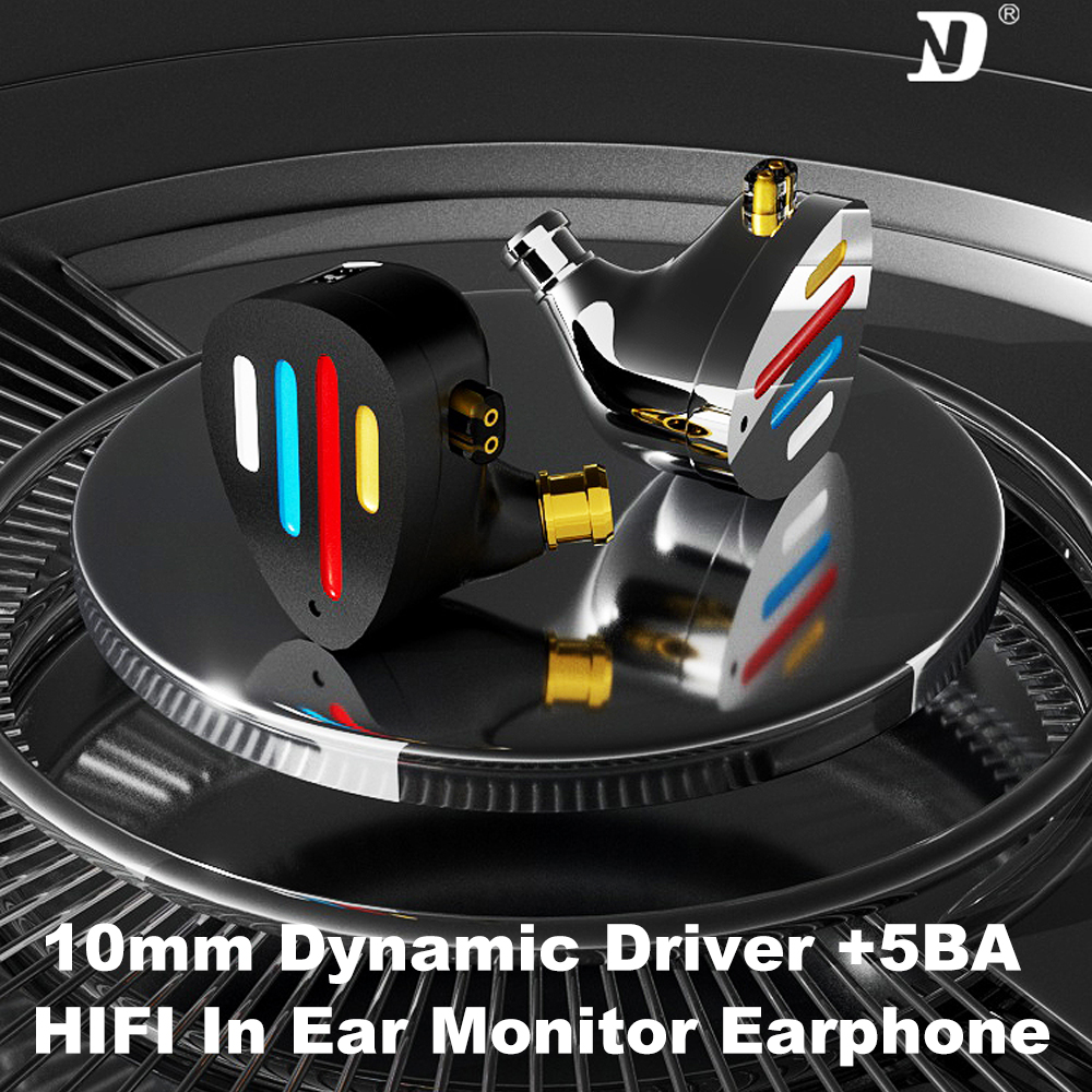 ND X12 Wired IEM Earphones 10mm Dynamic Driver +5BA HIFI In Ear Monitor Earphone Hybrid Earbuds Adjustable With Detachable Cable