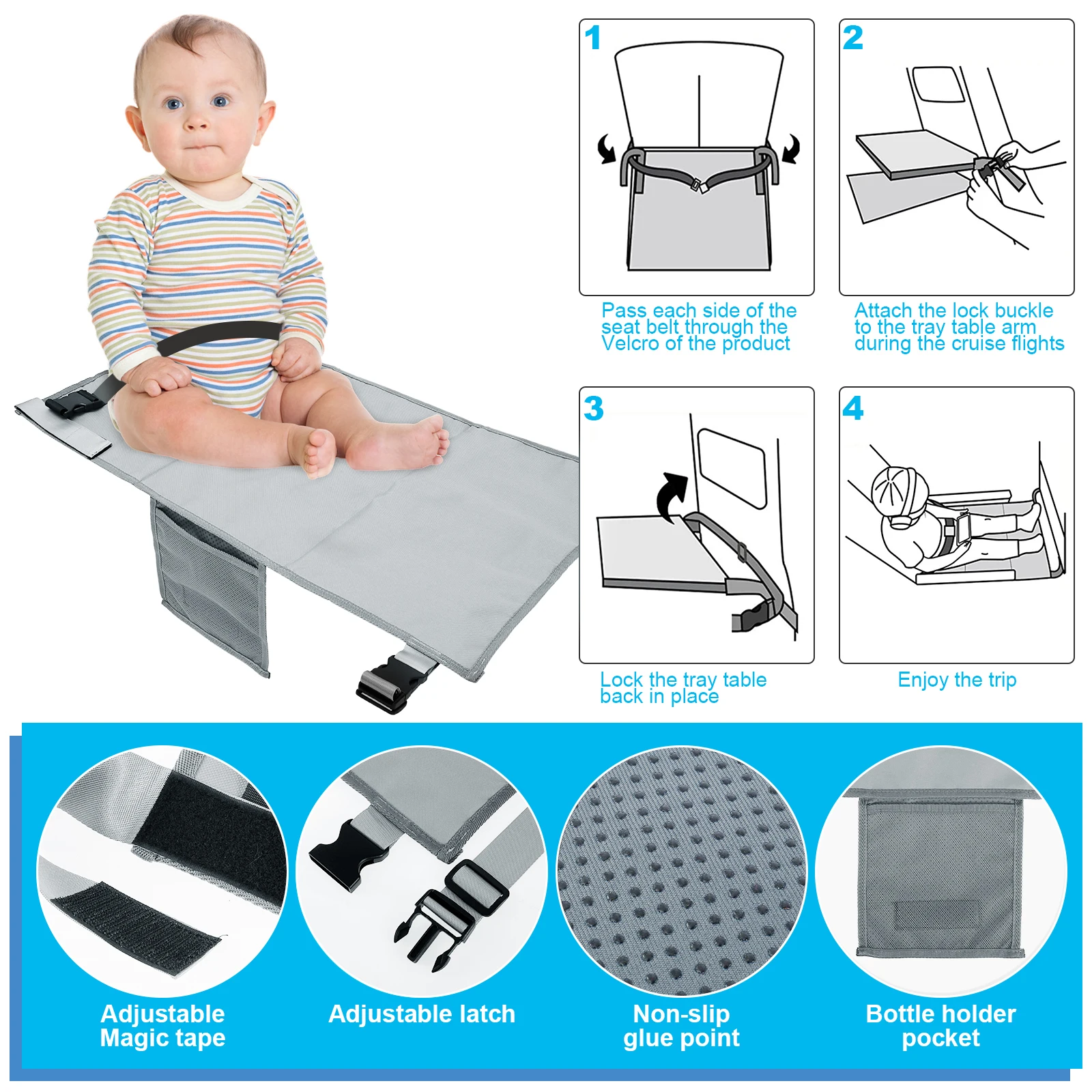 Kids Travel Airplane Bed Toddler Airplane Seat Extender Portable Foot Hammock for Kids Plane Car Travel Footrest Beds