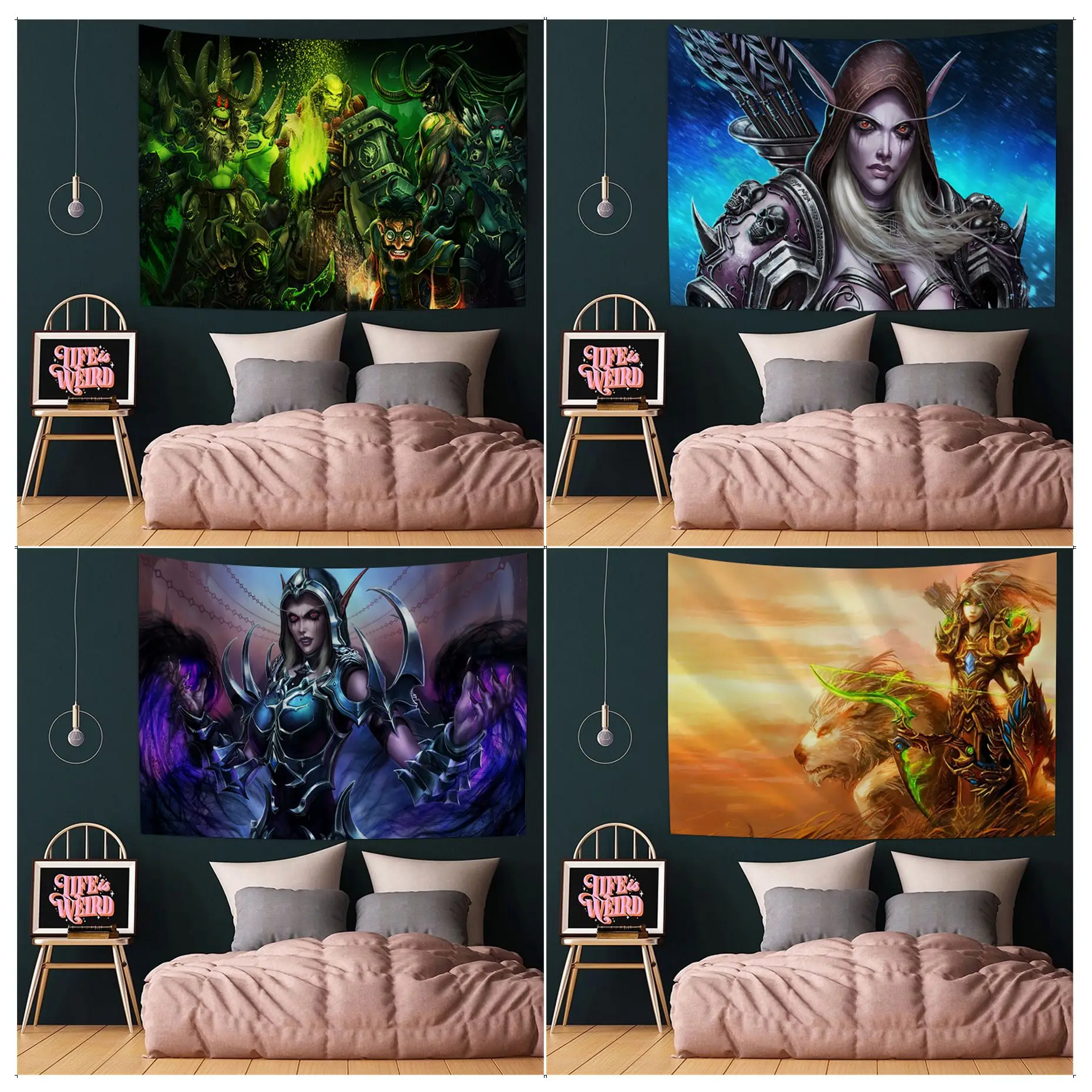 

World of Game W-Warcraft Tapestry Anime Tapestry Hanging Tarot Hippie Wall Rugs Dorm Wall Hanging Sheets