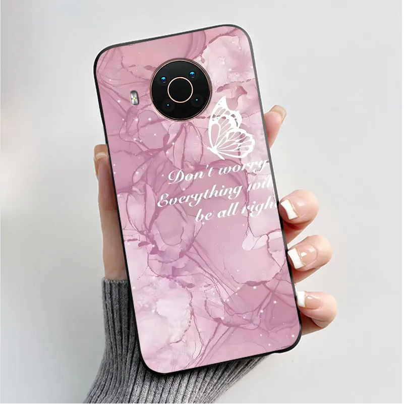 Floral Cartoon Design Soft Silicone Black Phone Case