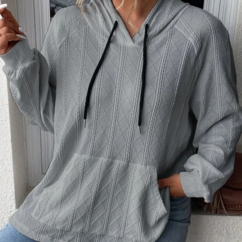 Autumn Winter New Women's Leisure Youth Collection Sweetness Style Large Loose Drawstring Hoodie Solid Color Pullover Tops