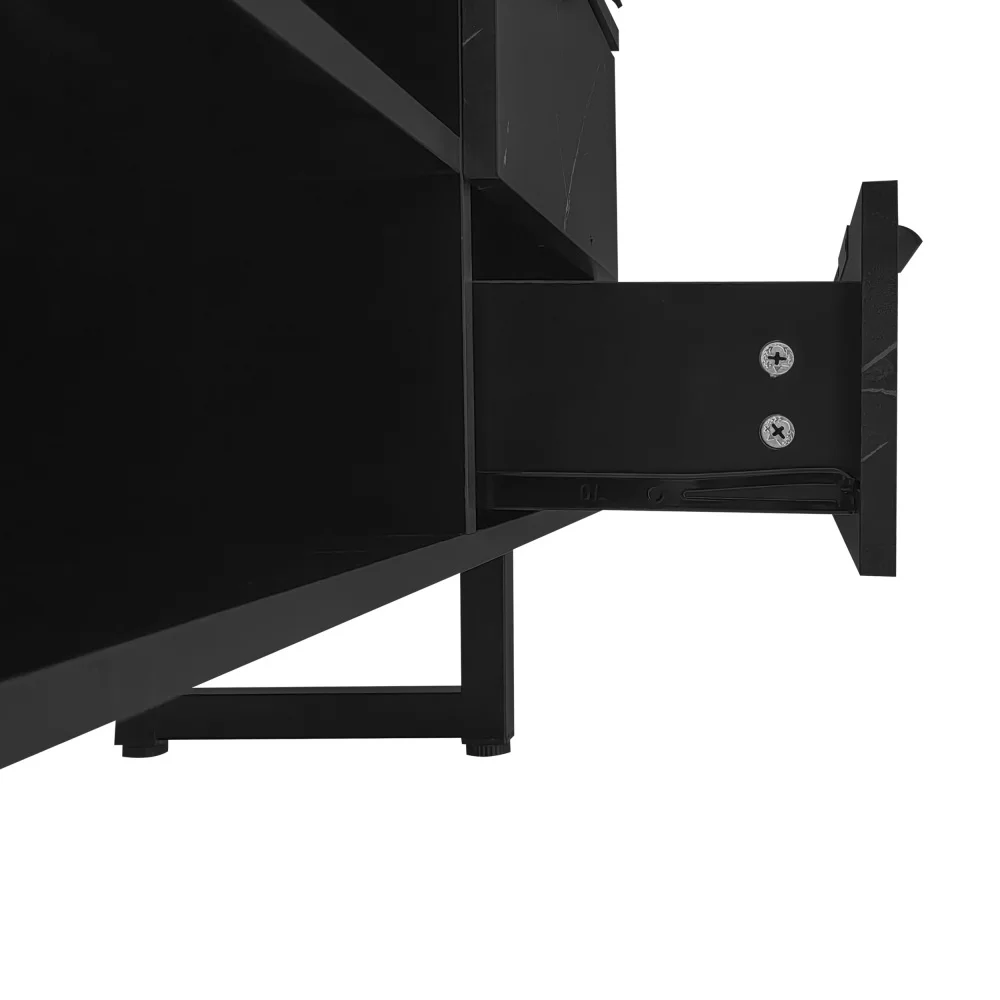 PINGGO 200CM TV-Schrank mit Schwarzer Marmorplatte & Dunklen Holztüren - Einstellbare LED-Beleuchtung 2 Türen 2 Schubladen für Heimunterhaltung – Detail 23