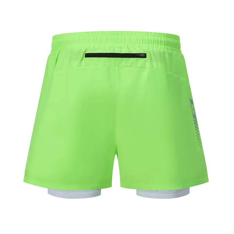 Summer Double Layer Sports Pants Fitness Running Shorts Underwear Quick Dry Mid-Length Pants False Two-Piece Design