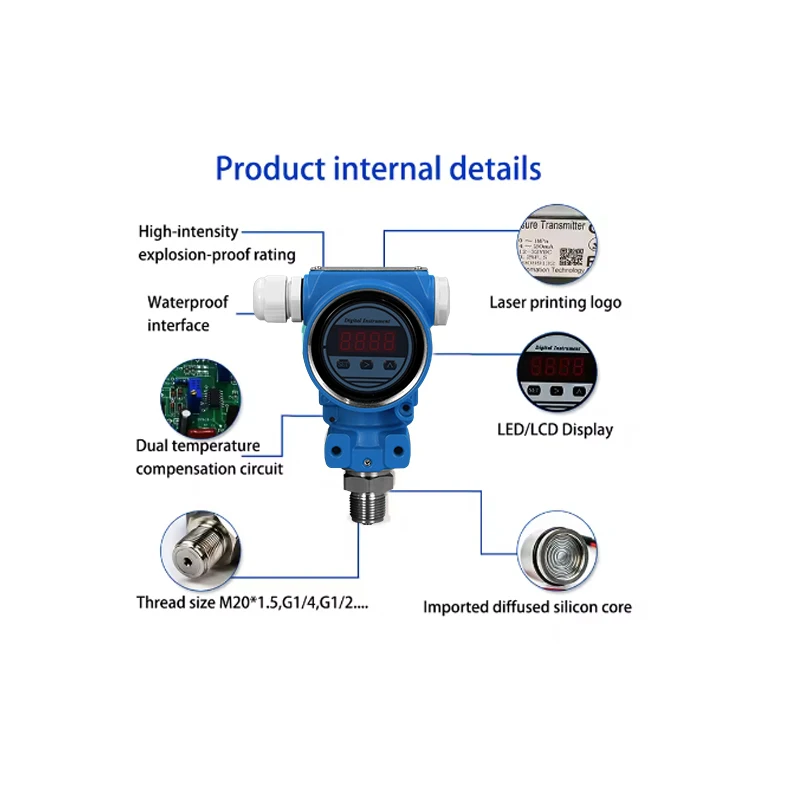 2088 Pressure Transmitter Sensor 4-20mA RS485 Output LCD Display Water Pressure Hydraulic Oil Vacuum Pneumatic