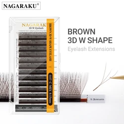 NAGARAKU W Volume Premade Fans Eyelash Extensions - Natural, Soft & Lightweight - ( 8 - 15mm )mix (Dark Brown 3D W)
