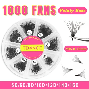 TDANCE 1000 Fans Loose Fan Mixed Length Pointy Base Premade Fans Sharp Thin Slim Medium Stem Volume Russian Eyelashes Extensions 1