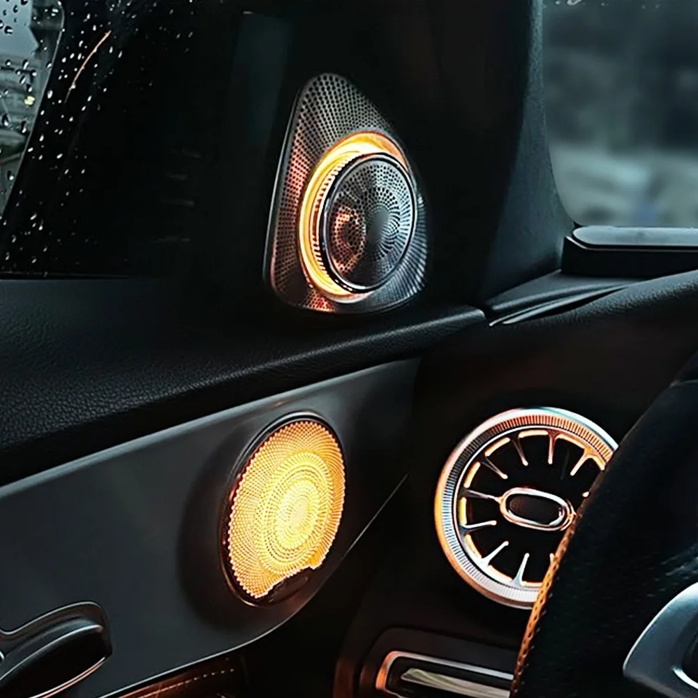 64색 3D 회전 트위터 메르세데스 벤츠 C GLC E S클래스 W205 W213 W222 X253 W177 RGB LED 발광 카 스피커 혼 개조